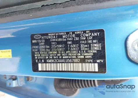 2020 Hyundai Kona Sel from USA, damaged, VIN KM8K2CAA4LU567882